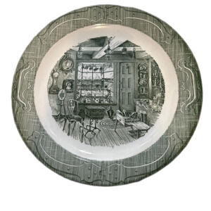 Vintage The Old Curiosity Shop Green Chop Plate Round Platter Serving Dish 13"D